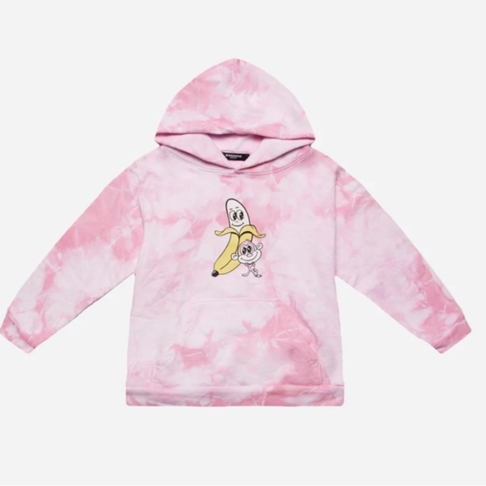 Bananas Monkey Laid back hoodie youth sweater pink tie dye size Large